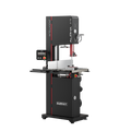 Black and red Harvey Alpha A-15 Intelligent band saw with touchscreen and fence system on a plain background.