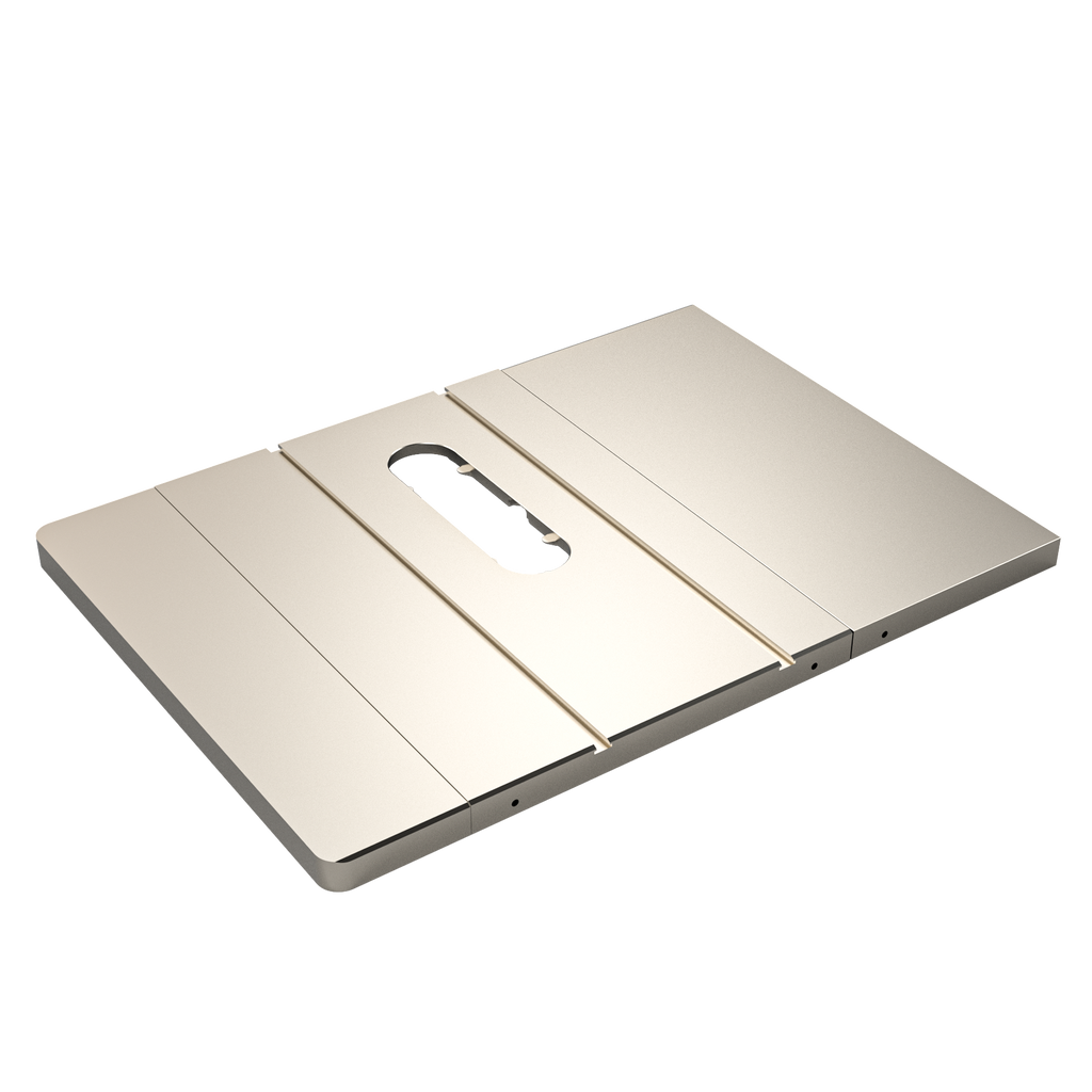 A nickel-coated stainless steel table top designed for use with Harvey Alpha Series table saw models.