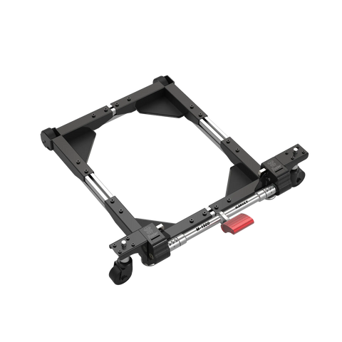 Spider Mobile Base M-1500 with two swiveling casters, two non-swiveling casters and a red pedal mechanism on a white background