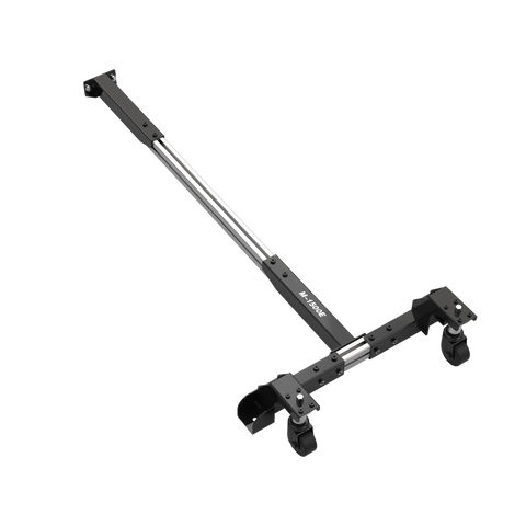 Spider Mobile Base M-1500E Extension for the M-1500Pro mobile base showing two swiveling casters with a T shaped connection assembly on a white background 